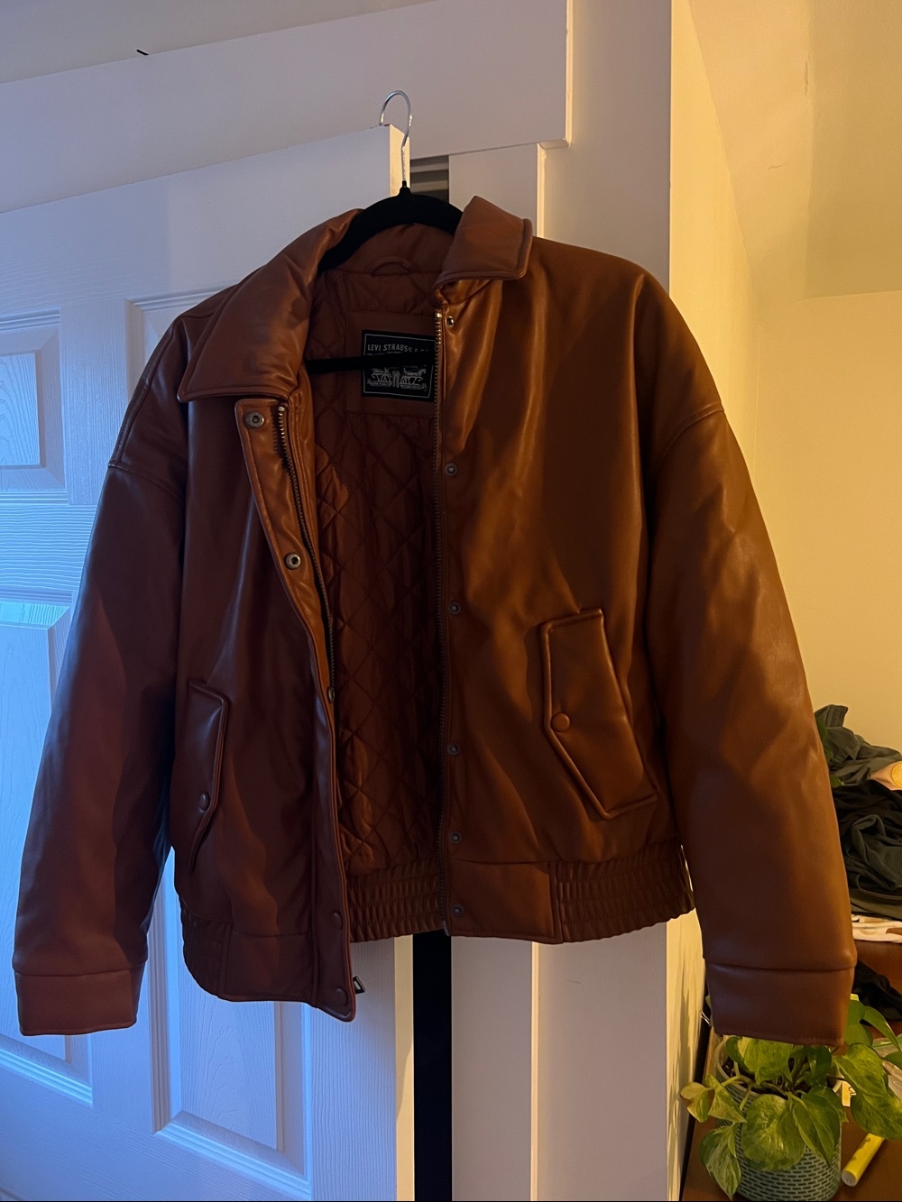 Women's Brown Quilted-Lined Bomber Jacket